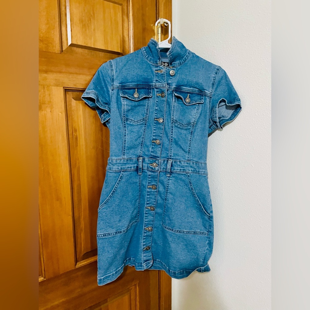 Short Denim Button Up Mini Dress